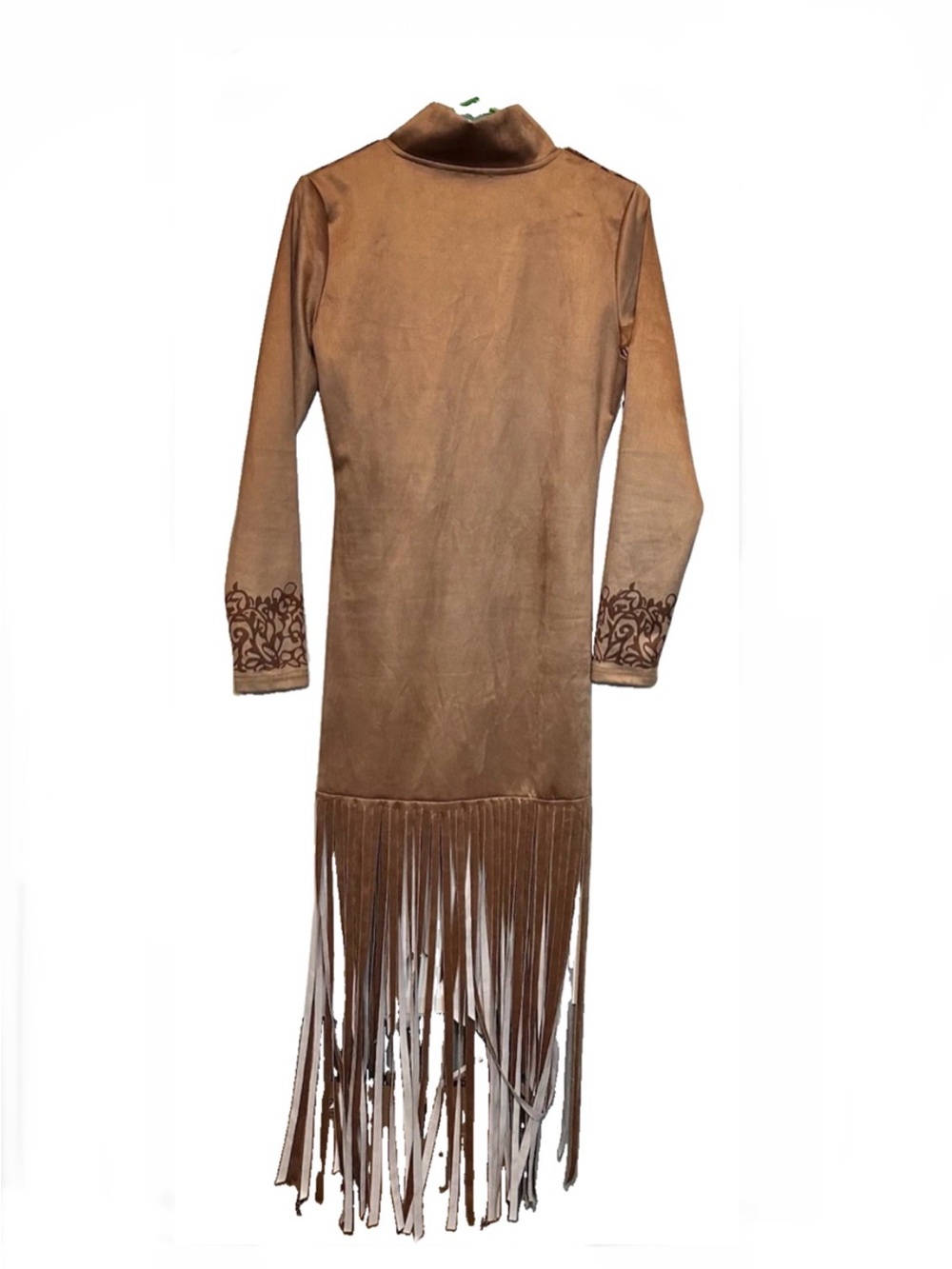 Women Boho Western Festival Fringe Tassel Maxi Dress VNeck Zip Embroidered Print - Picture 8 of 8